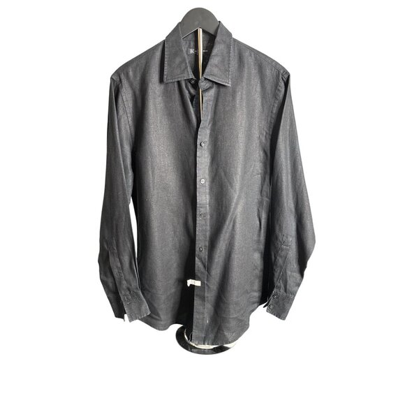 International Concepts Men's Black Linen Long Sleeve Button Down Shirt Size M - Picture 1 of 10